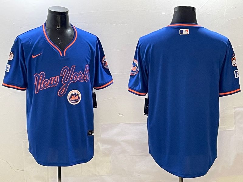 Men New York Mets Blank Blue Throwback Game 2025 Nike MLB Jersey style 2